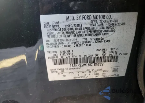 2008 Ford Taurus Limited z USA, uszkodzony, nr VIN 1FAHP25W18G185322